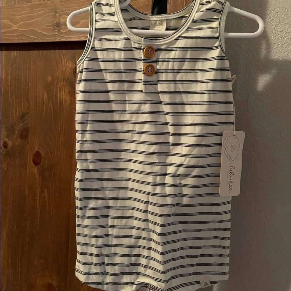 Lulu and roo 2/3 woodland stripe romper NWT